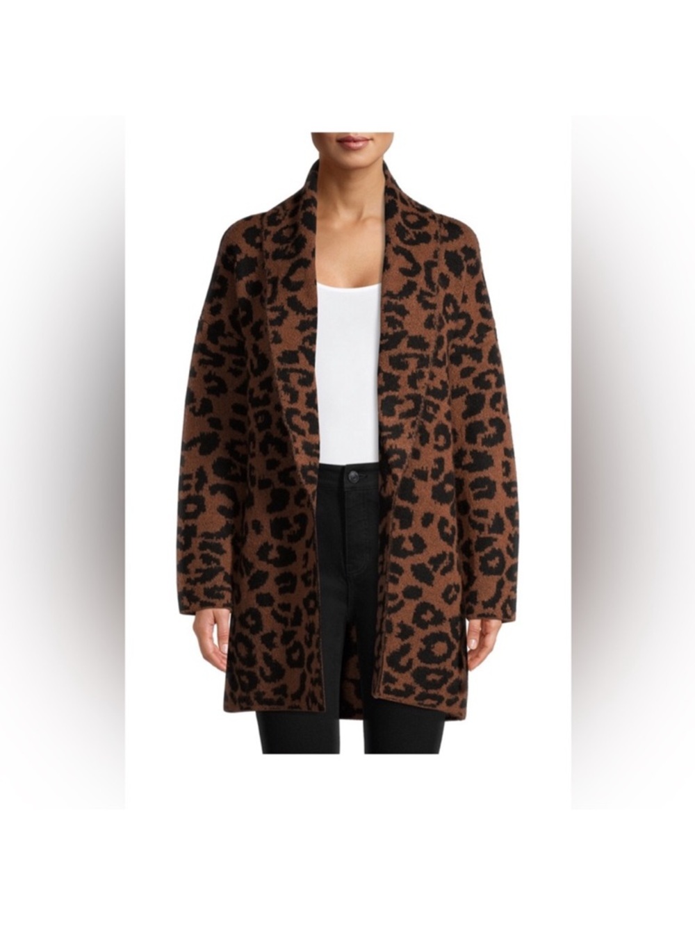 NWT Leopard Print Coatigan Sweater Size L Cozy Open Front Fall Cardigan - Picture 1 of 8